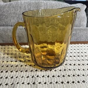Vintage Hazel Atlas Glass Pitcher Amber Optic Oval Thumbprint Honeycomb Pattern